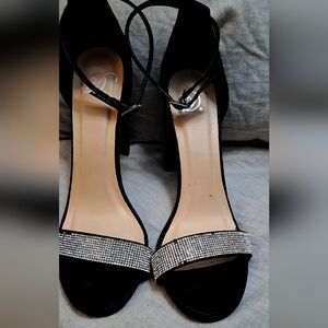 Black velet and rhinestone strap heels